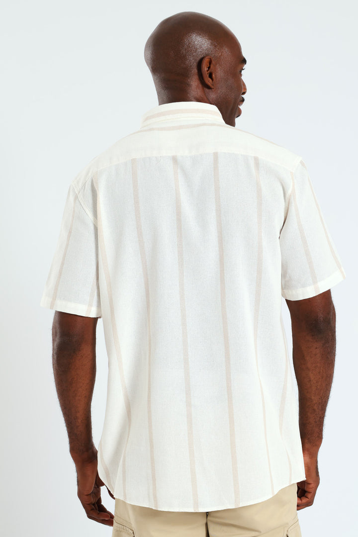 Button Down Surface Stripe Shirt - Off White