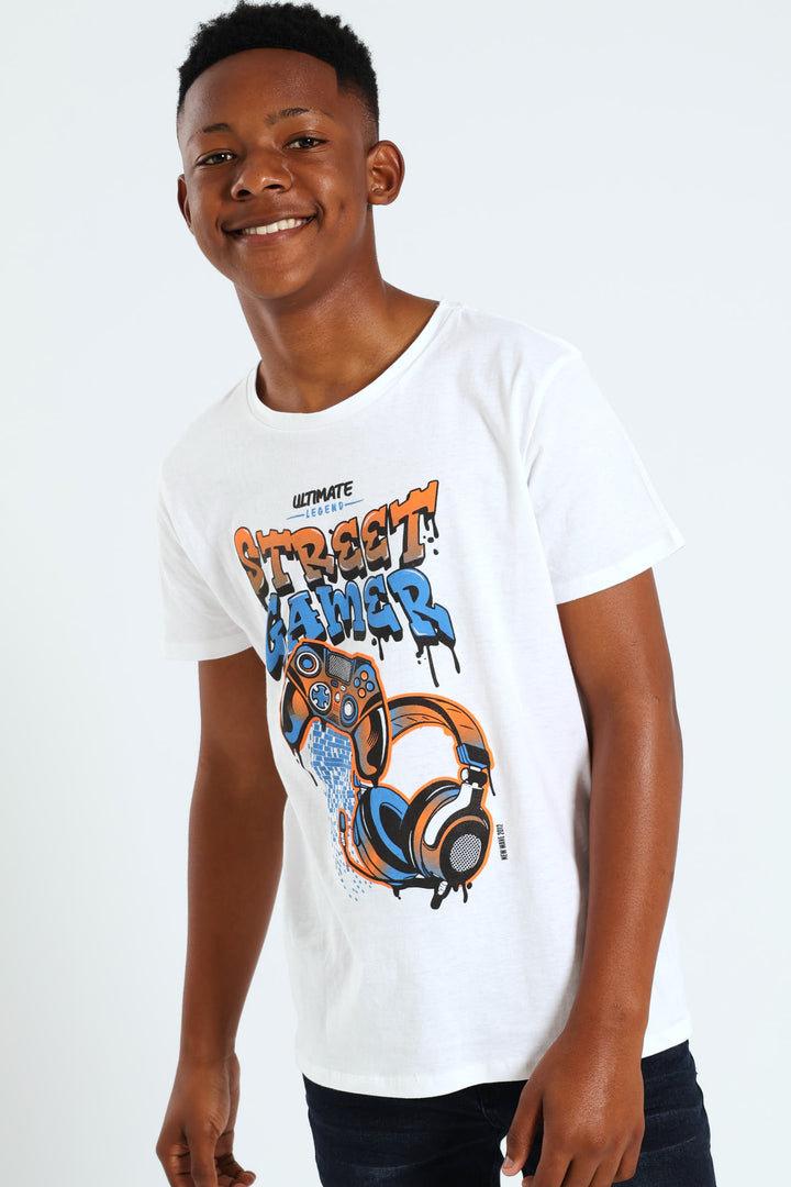 Boys Gamer Print Tee - White