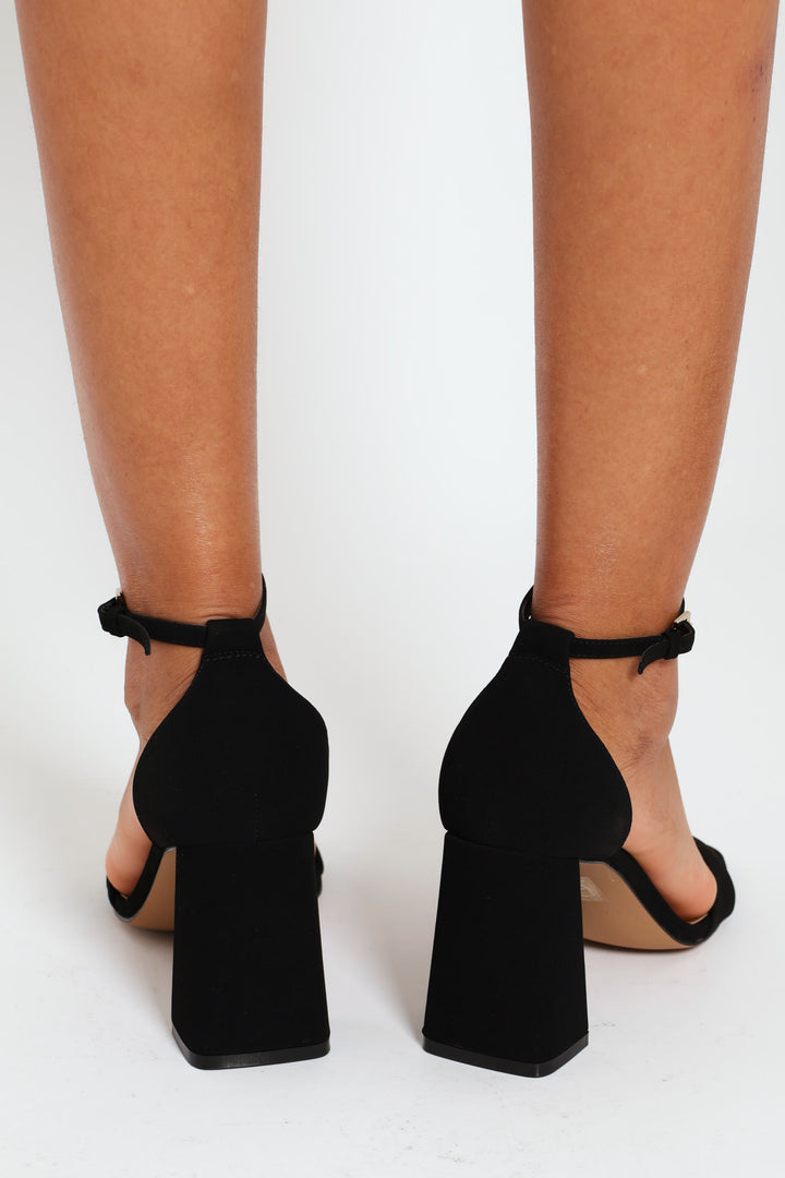 Lusita Ankle Strap Block Heel - Black