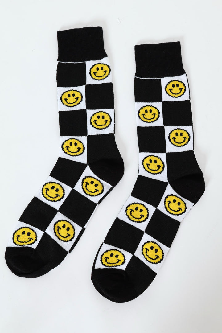 Check Smile Happy Socks - Black