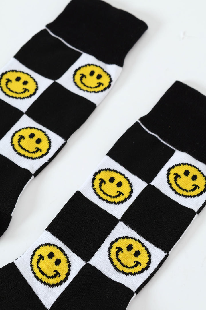 Check Smile Happy Socks - Black