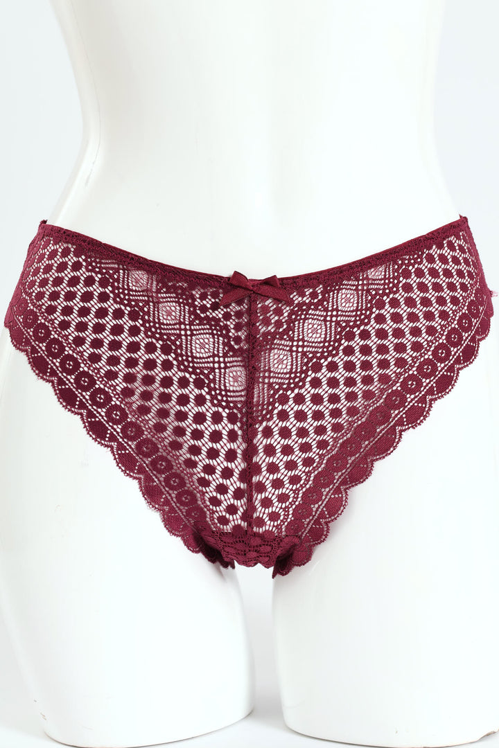 Lace & Mesh Bikini Panty - Burgundy