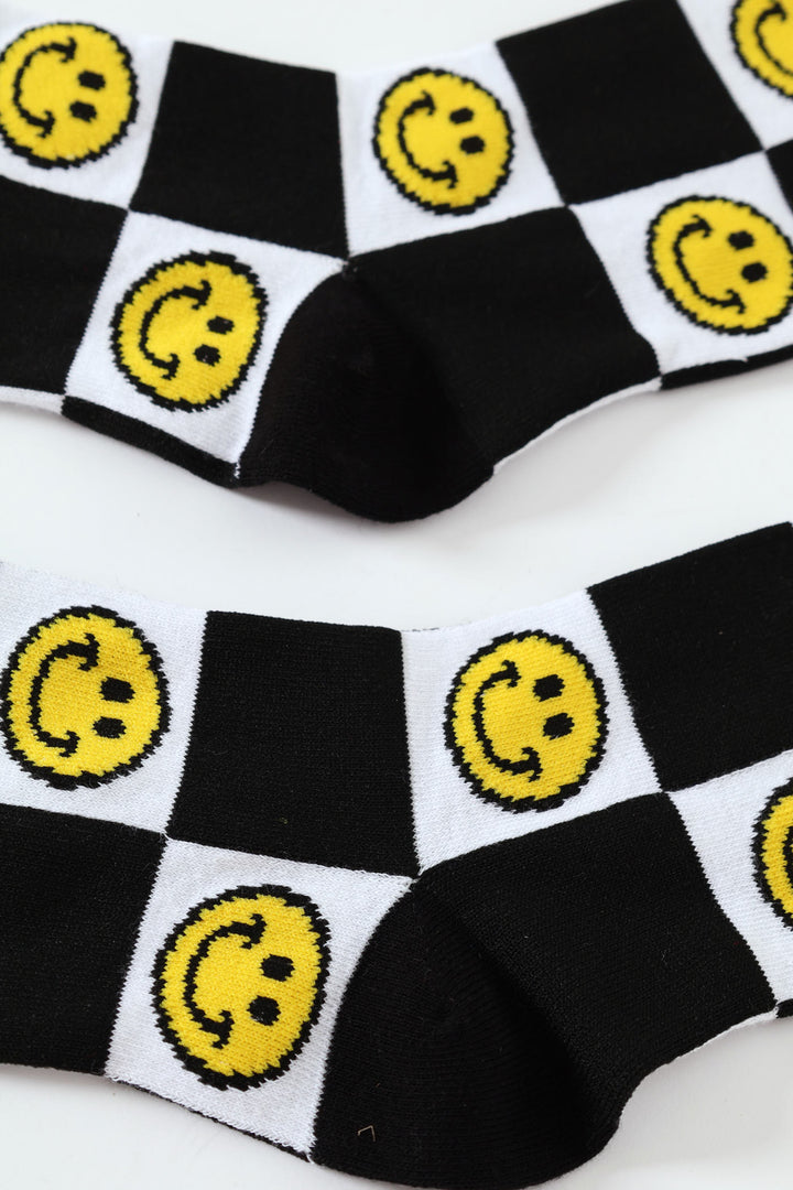 Check Smile Happy Socks - Black