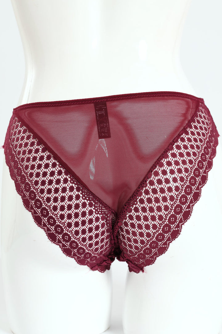 Lace & Mesh Bikini Panty - Burgundy