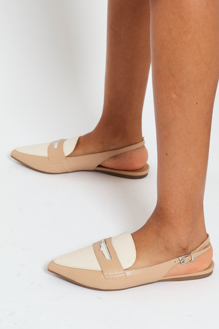 Elodiee Push In Mule Slingback - White/Beige