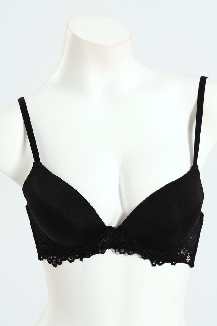 2 Pack Shiny Microfibre & Lace Double Push Up T-Shirt Bra - Chai/Black