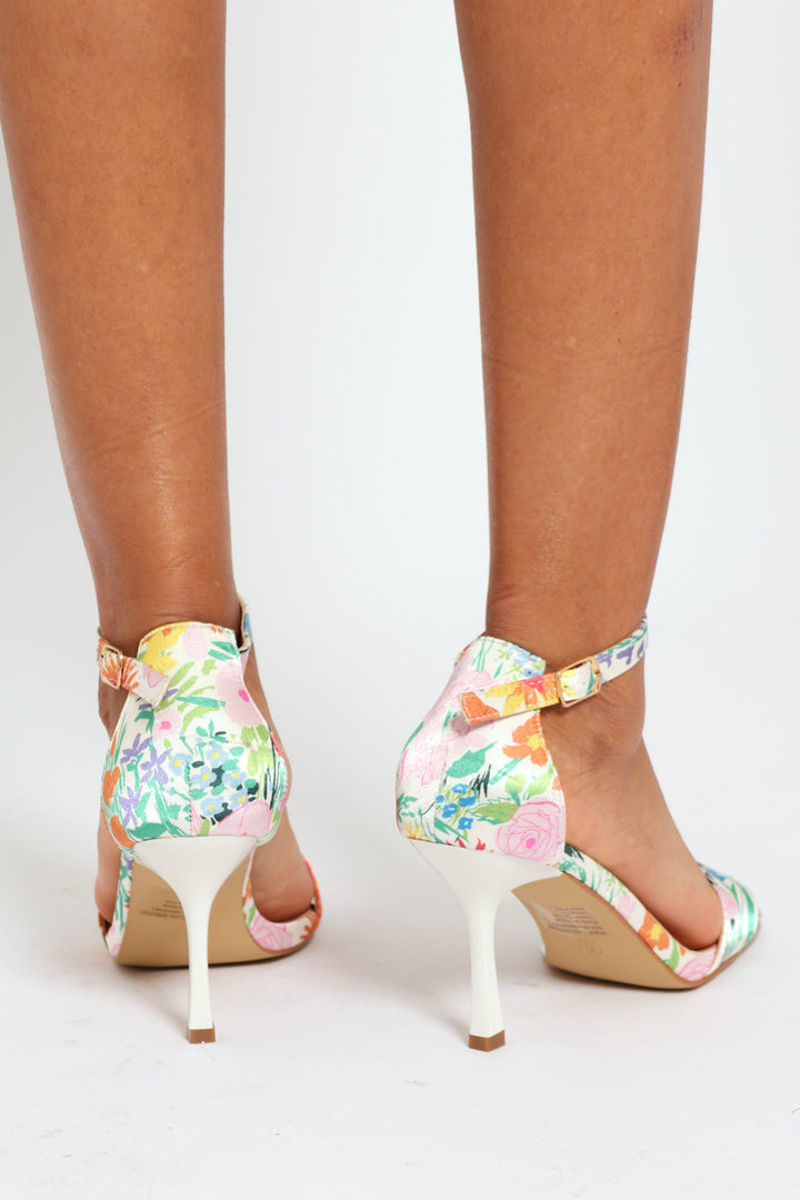 Ankle Strap Flora Print Sandal Heel