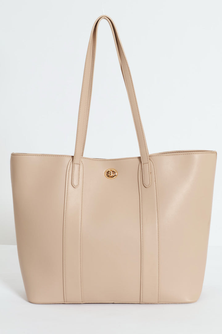 Gold Clasp Large Shopper - Taupe