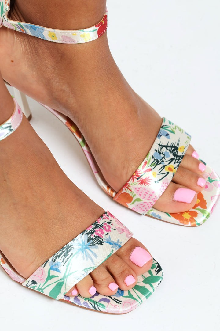 Ankle Strap Flora Print Sandal Heel