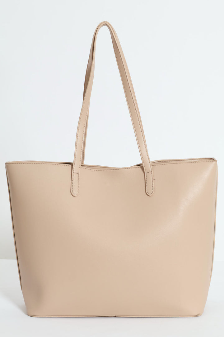 Gold Clasp Large Shopper - Taupe