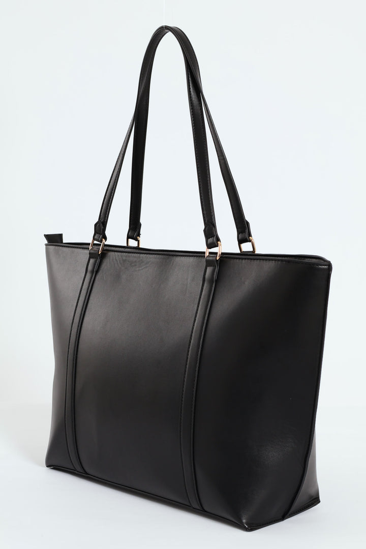 Strap Detailed Shopper Bag - Black