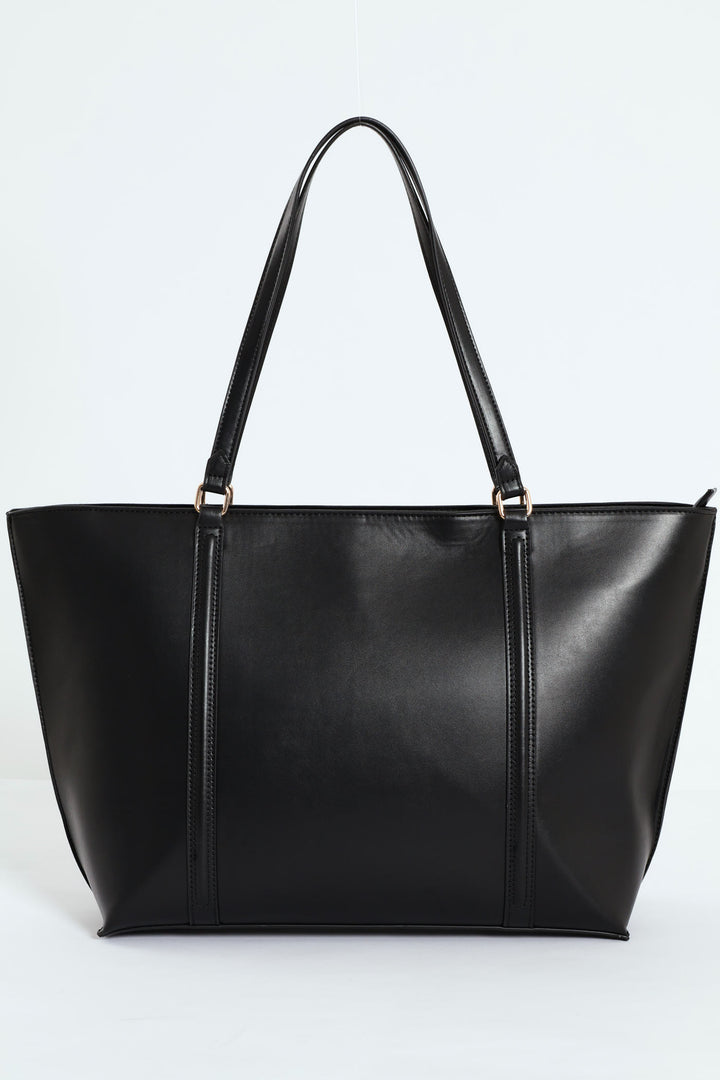 Strap Detailed Shopper Bag - Black