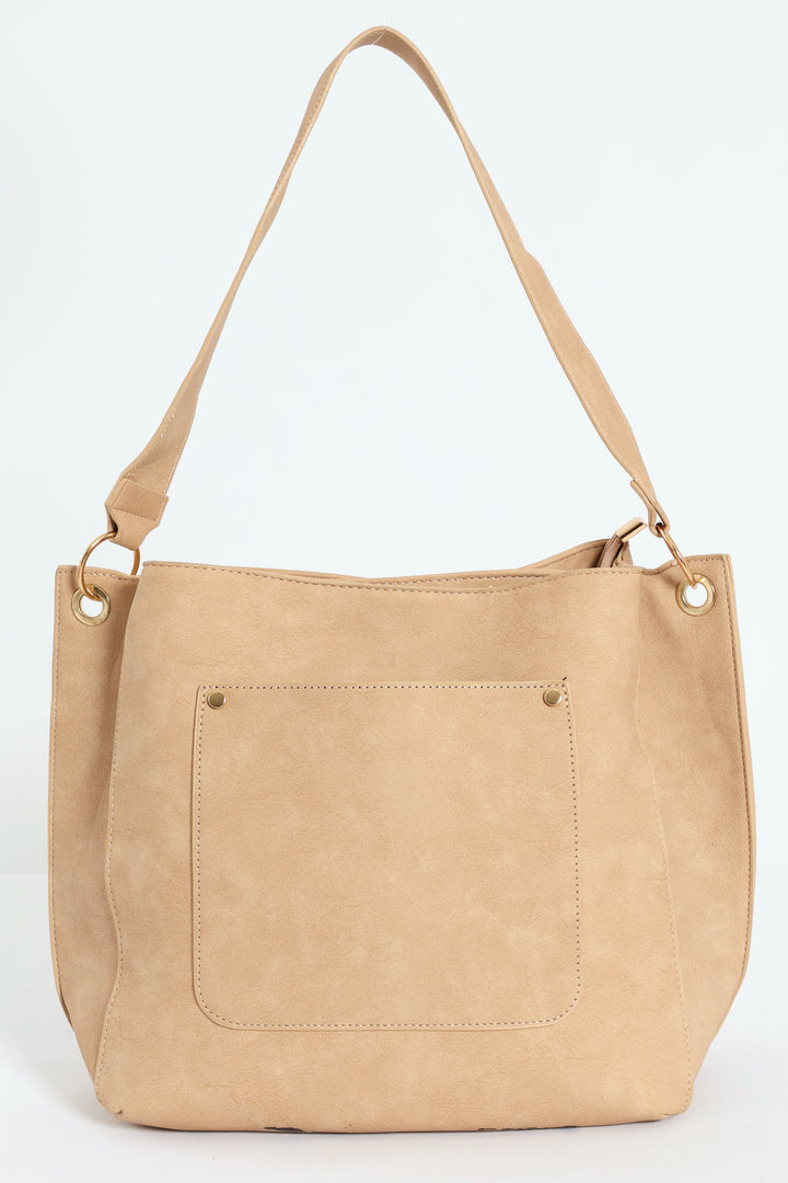 Front Pocket Shoulder Bag - Nude