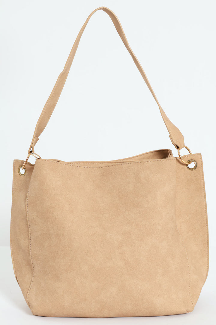 Front Pocket Shoulder Bag - Nude