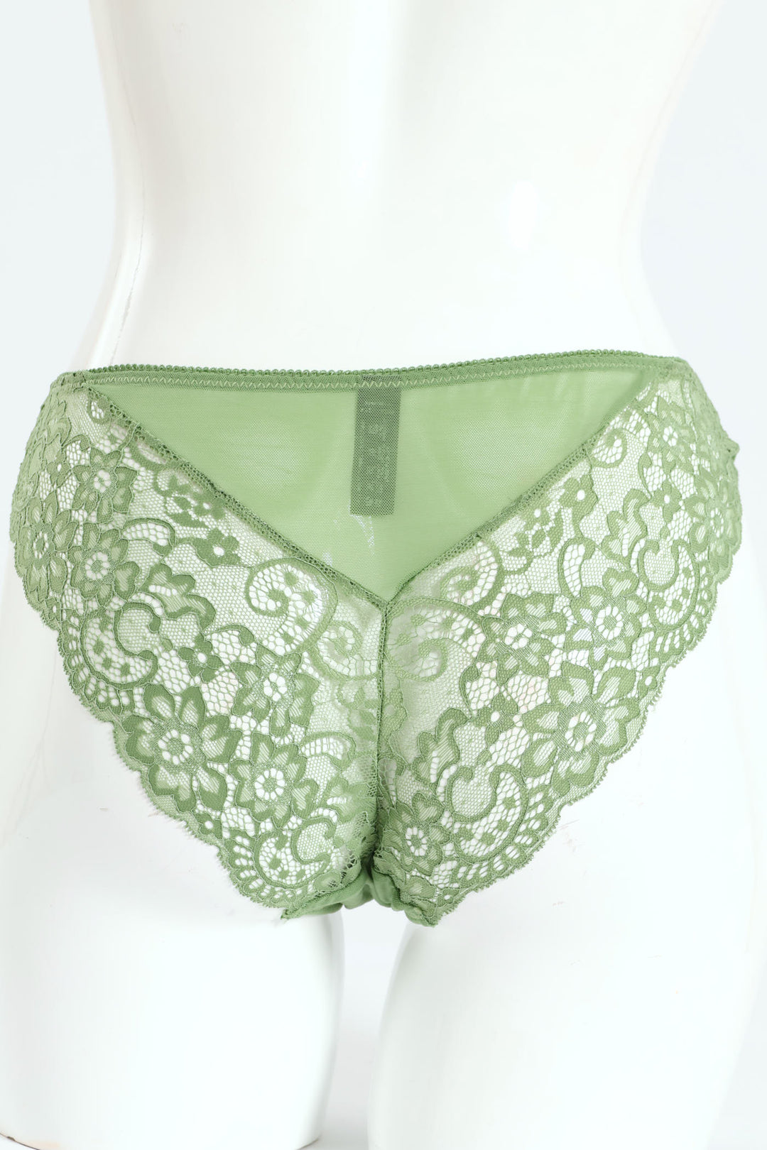 Mesh & Lace Brazilian Panty - Sage