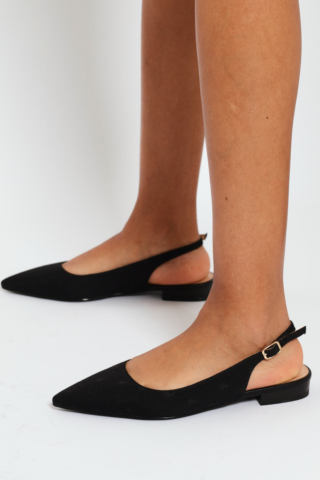 Pointed Jacquard Slingback Mule - Black