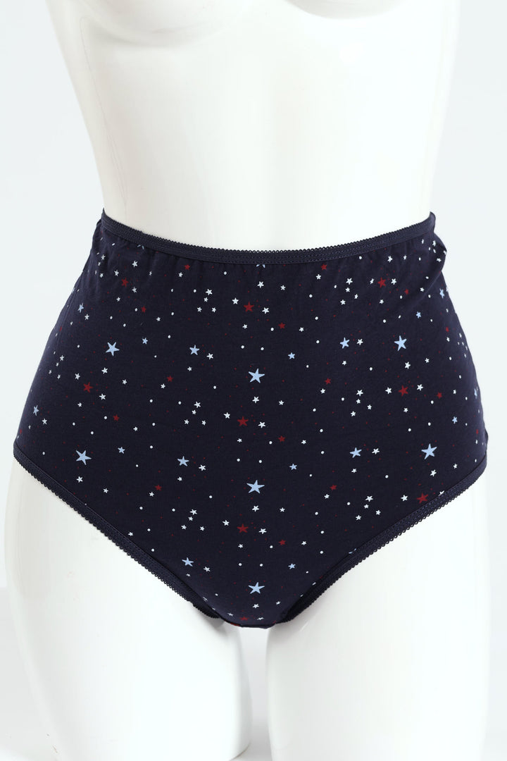 3 Pack Cotton Stretch Brief Panties - Star/Light Blue/White