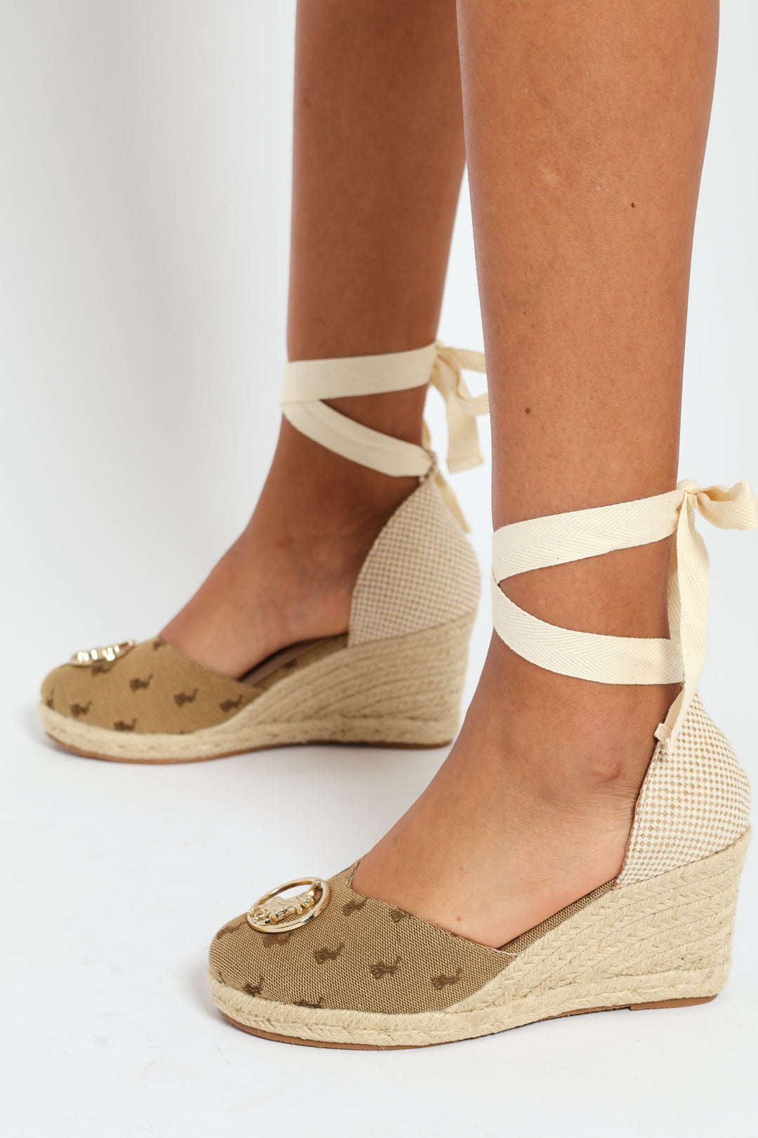 Jacquard Espadrille Wedge Heel - Stone