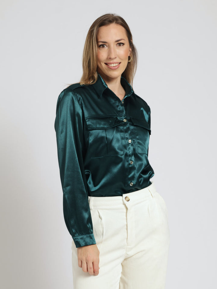 Utility Satin Shirt - Dark Green