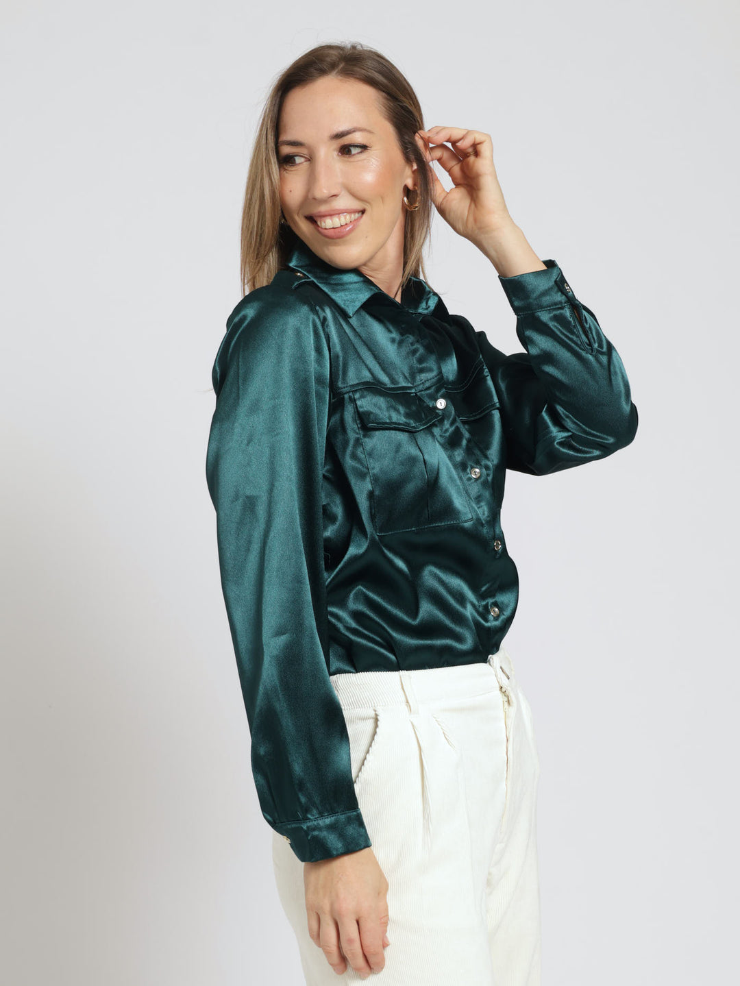 Utility Satin Shirt - Dark Green