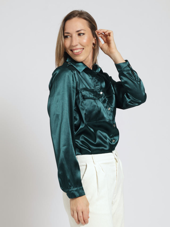 Utility Satin Shirt - Dark Green