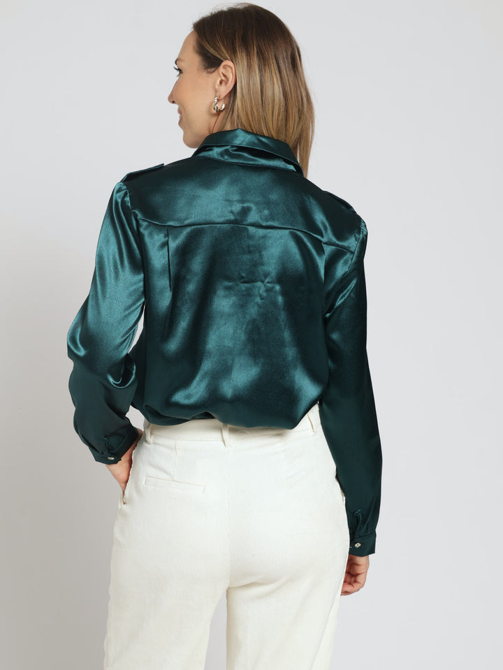 Utility Satin Shirt - Dark Green