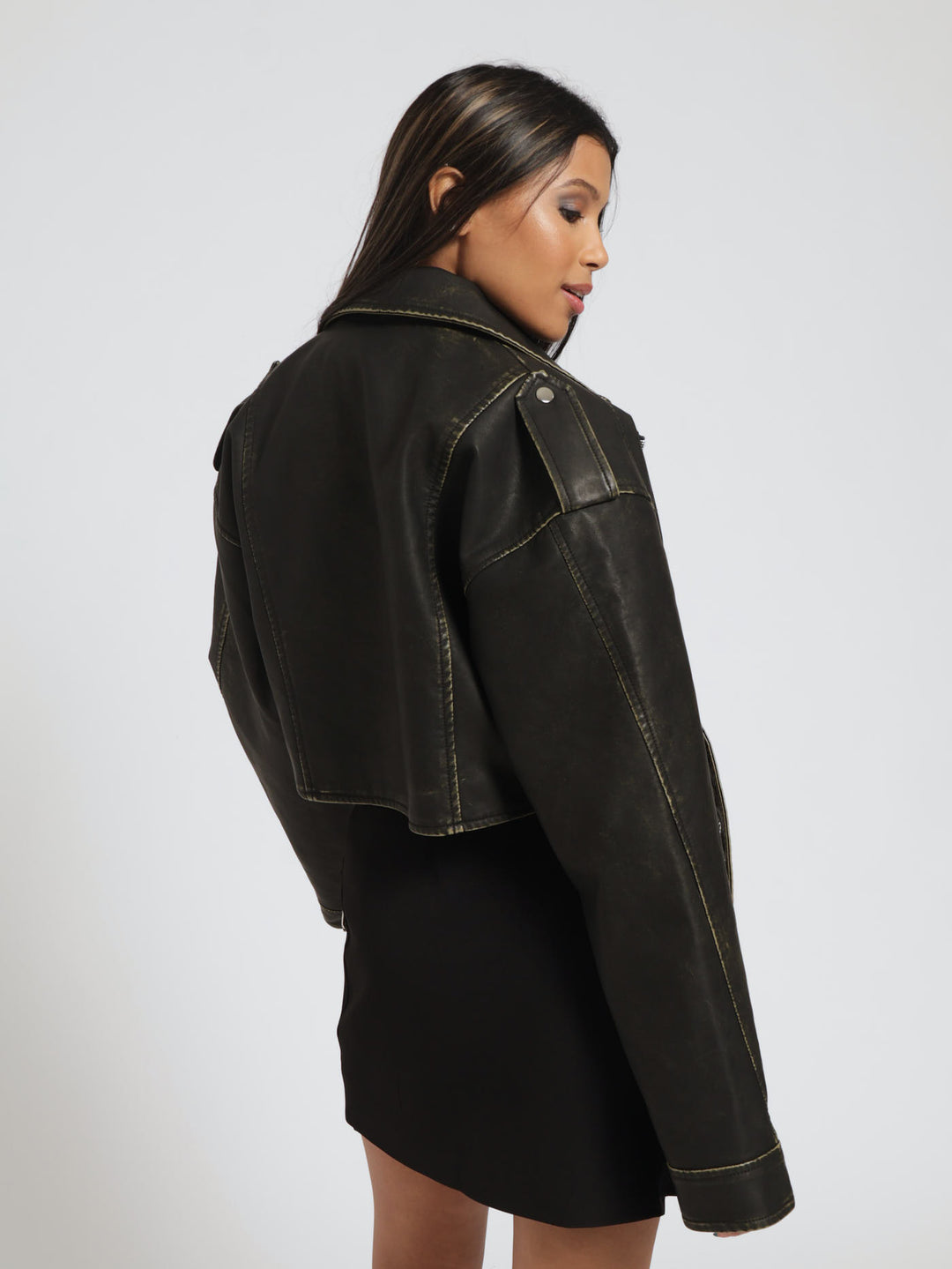 Crop Belted Biker Jacket - Chocolate