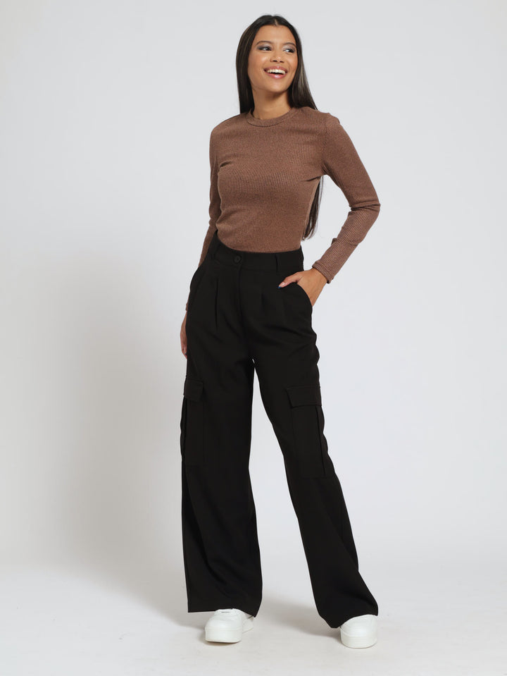 Cargo Pleated Trouser - Black