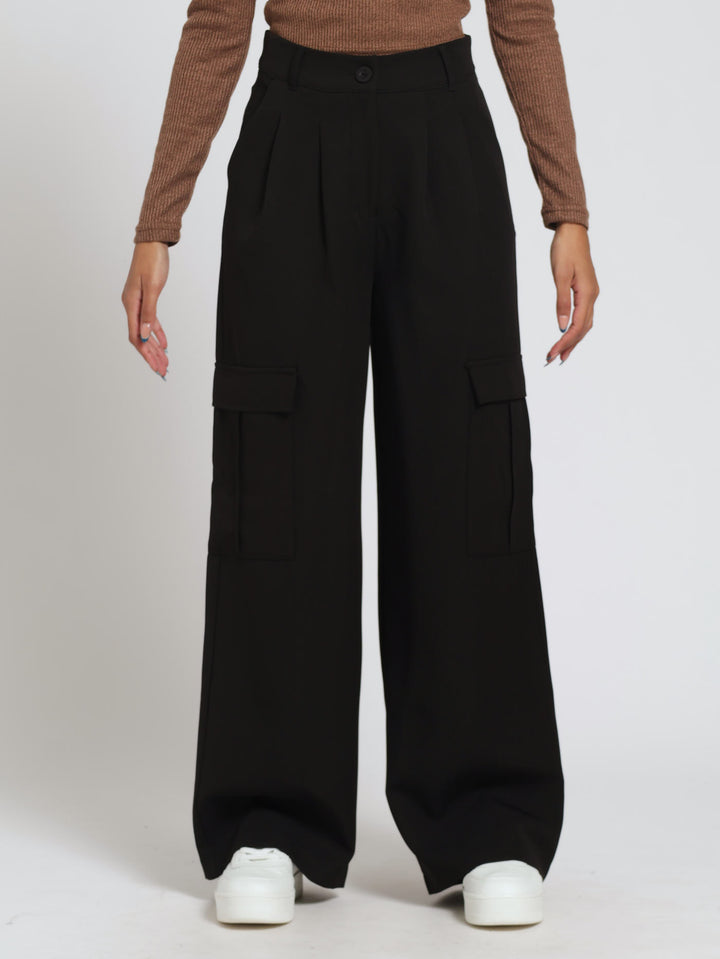 Cargo Pleated Trouser - Black