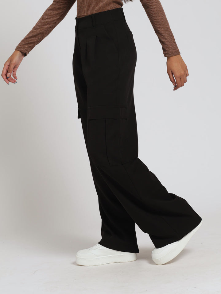 Cargo Pleated Trouser - Black