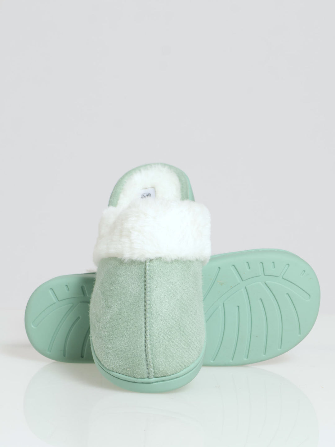 Closed Toe Slipper With Fur Trim - Sage