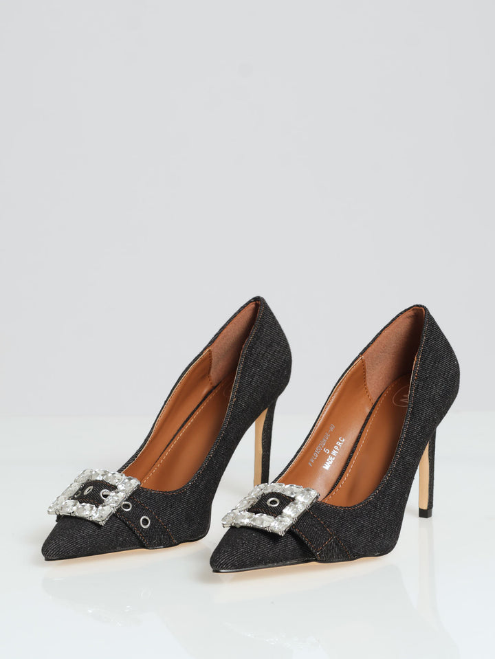 Denim Buclke Court Heel - Black