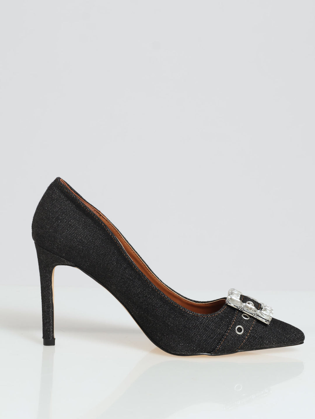 Denim Buclke Court Heel - Black