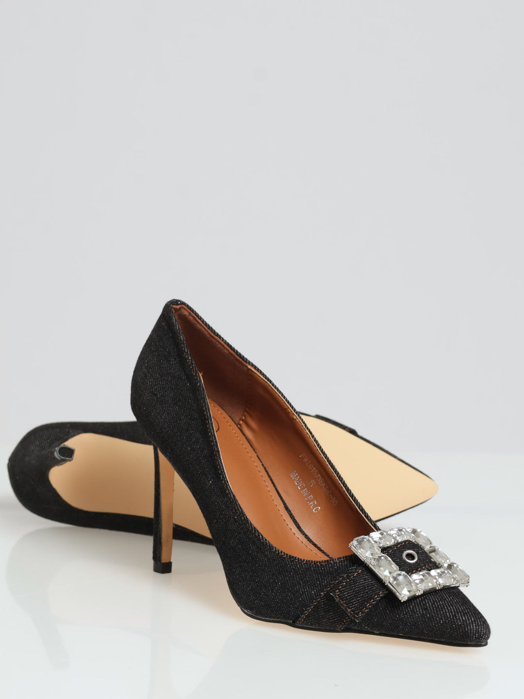 Denim Buclke Court Heel - Black