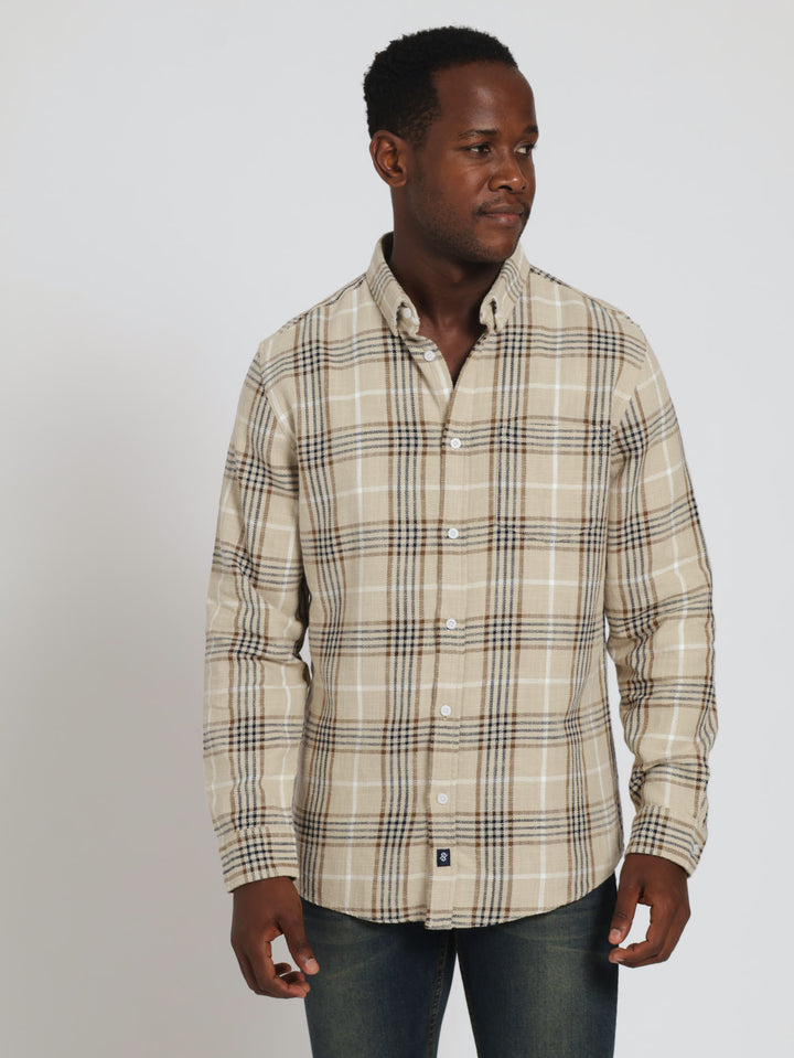 Long Sleeve Check Woven Shirt - Camel