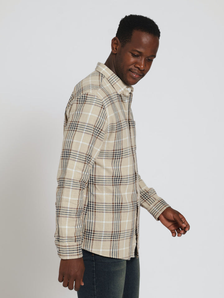 Long Sleeve Check Woven Shirt - Camel