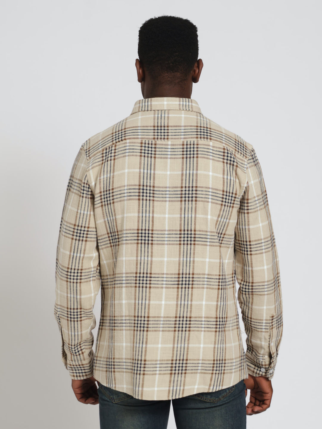 Long Sleeve Check Woven Shirt - Camel