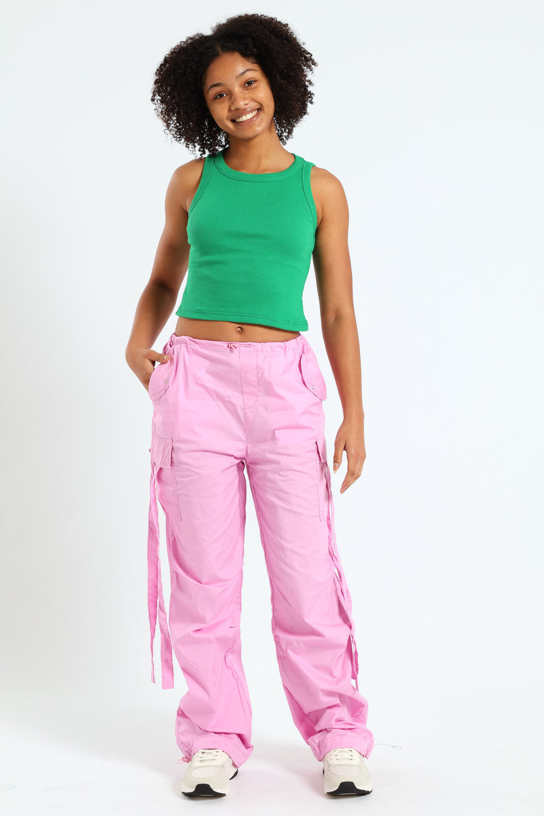 Girls Parachute Pants With Straps - Pink