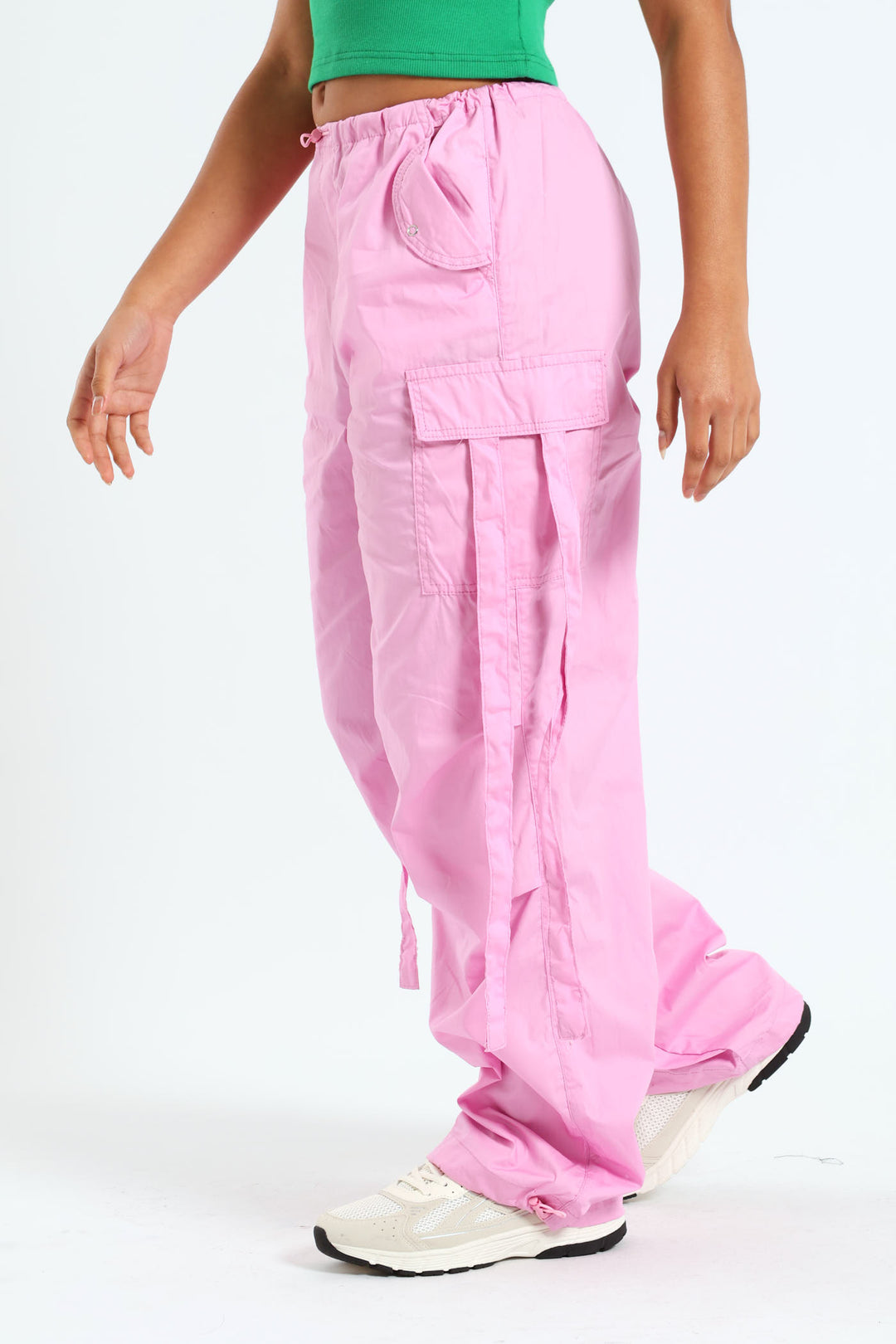 Girls Parachute Pants With Straps - Pink