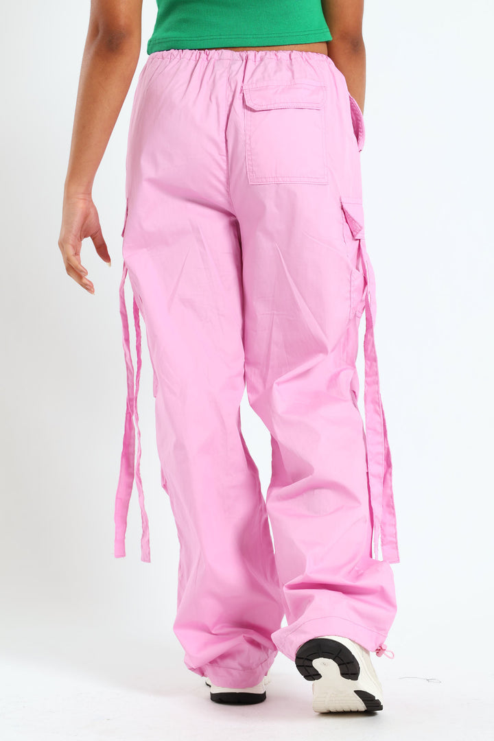 Girls Parachute Pants With Straps - Pink