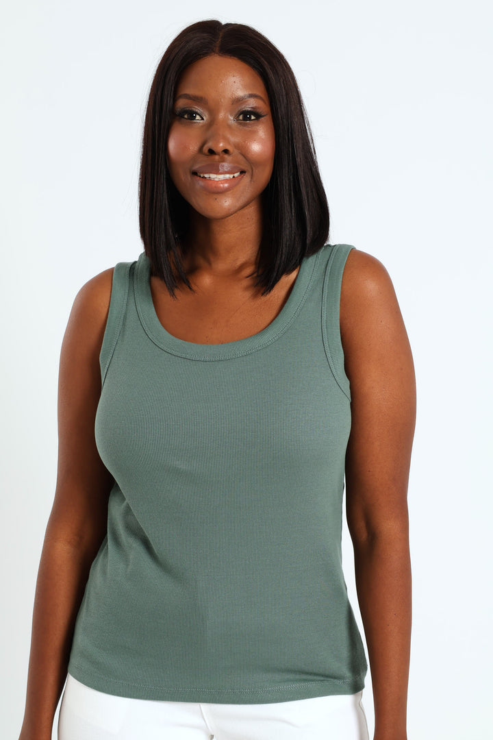 Sleeveless Rib Tank - Dark Sage