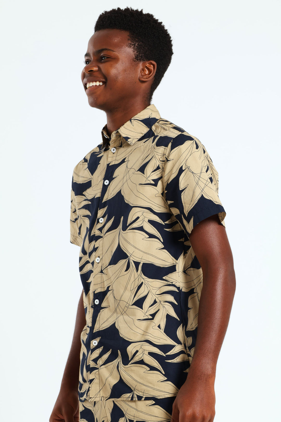 Boys Floral Shirt - Navy