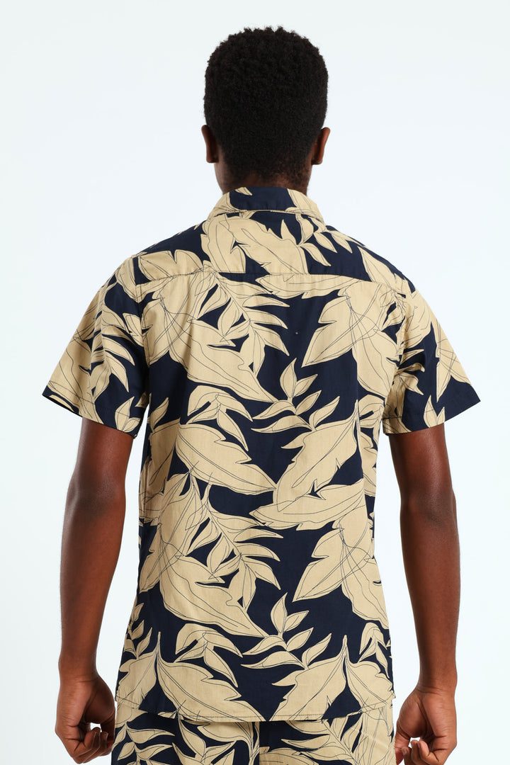 Boys Floral Shirt - Navy