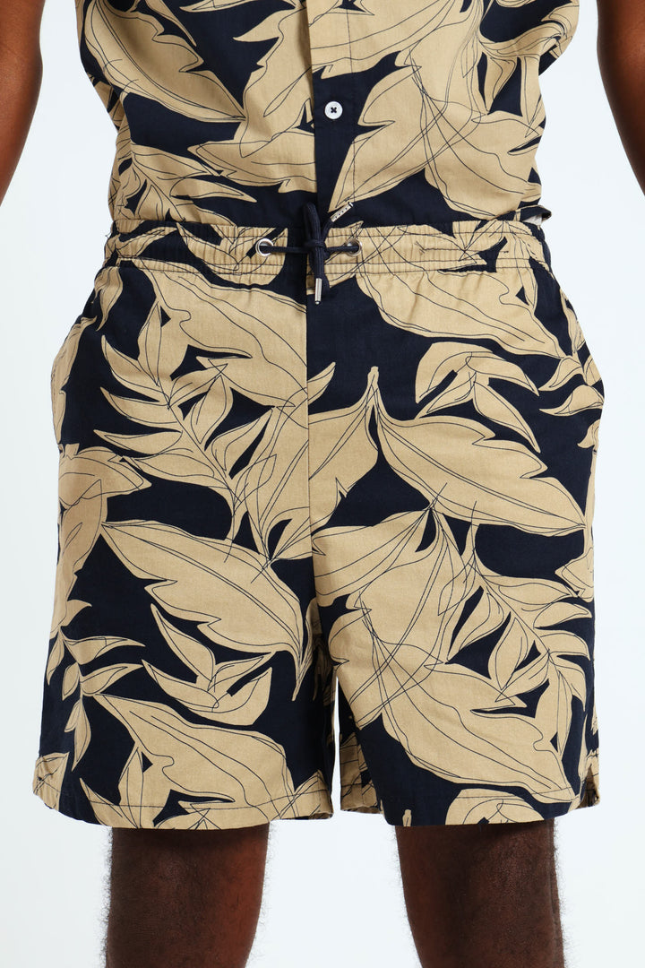 Boys Floral Shorts - Navy