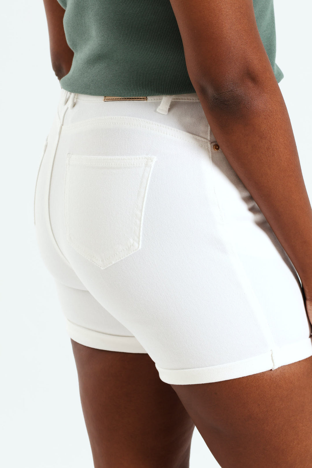 Roll Hem Mid Thigh Classic Denim Short - Off White