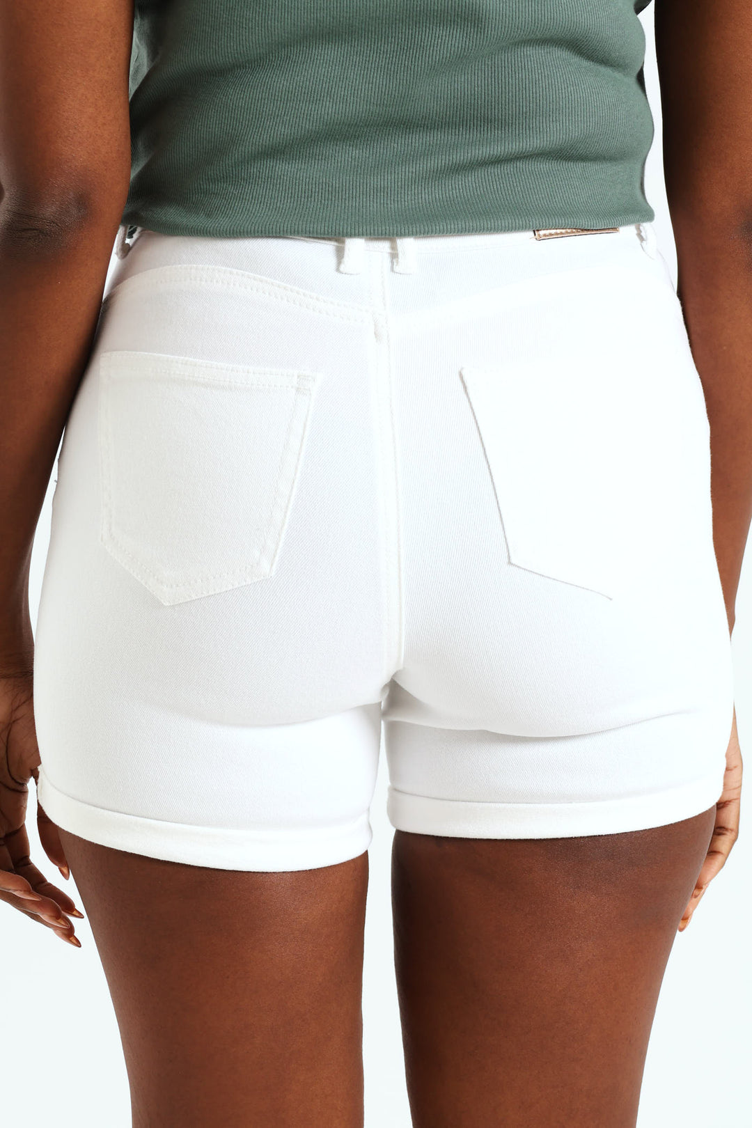 Roll Hem Mid Thigh Classic Denim Short - Off White