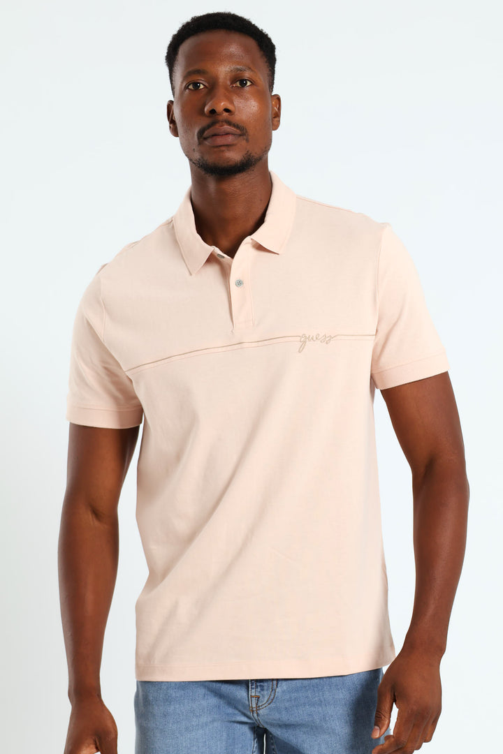 Contrast Stitching Short Sleeve Polo Golfer - Dusty Pink