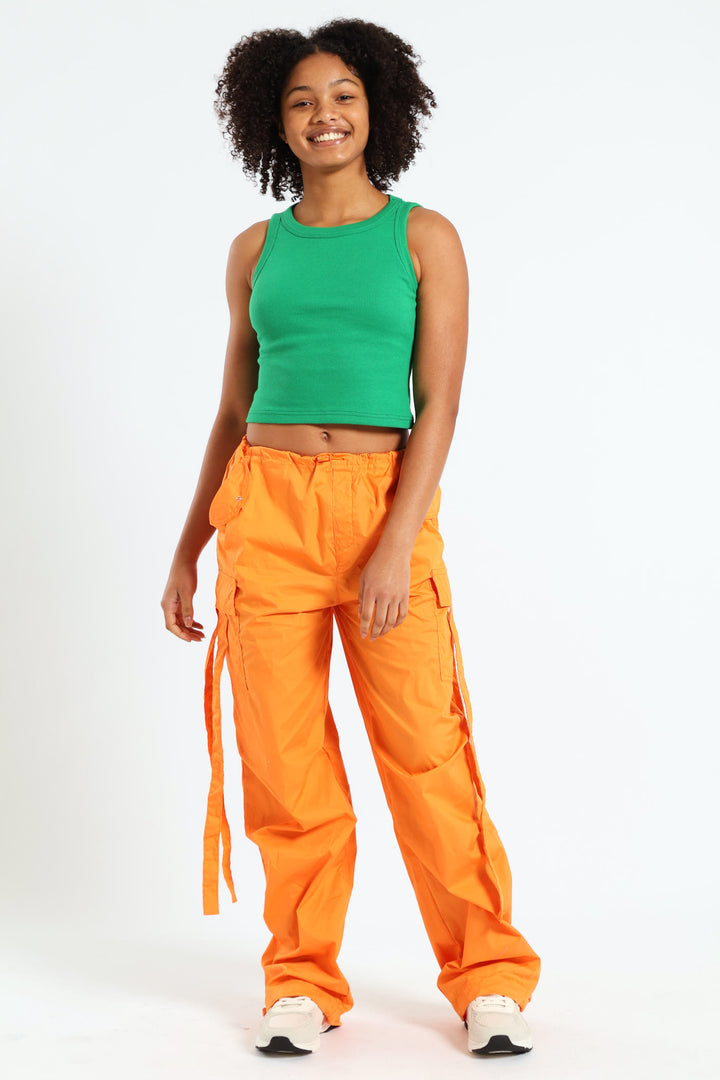 Girls Parachute Pants With Straps - Orange