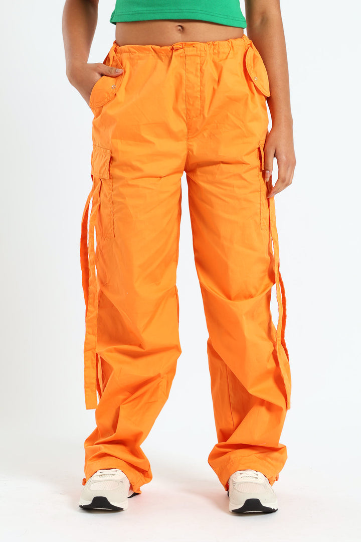 Girls Parachute Pants With Straps - Orange