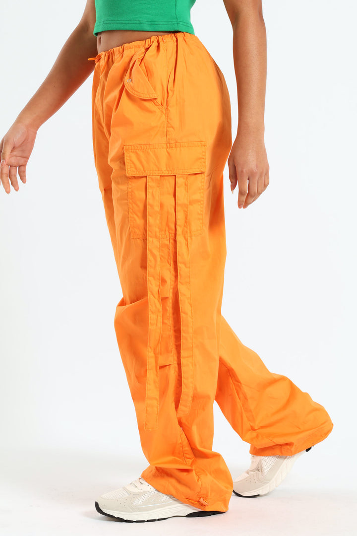 Girls Parachute Pants With Straps - Orange